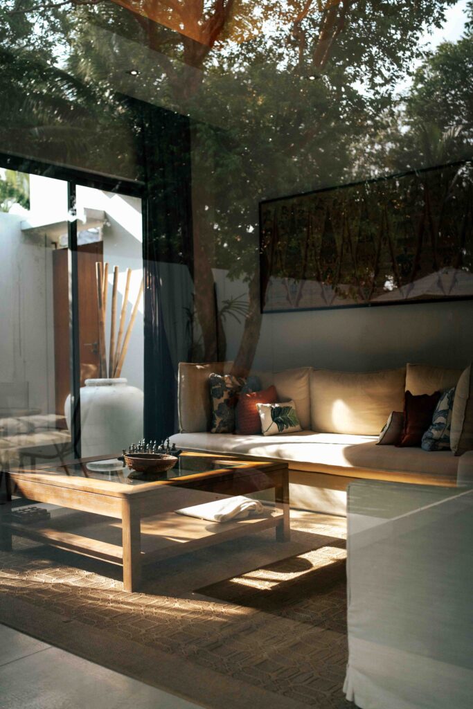 Living room showcasing natural light and shadow play